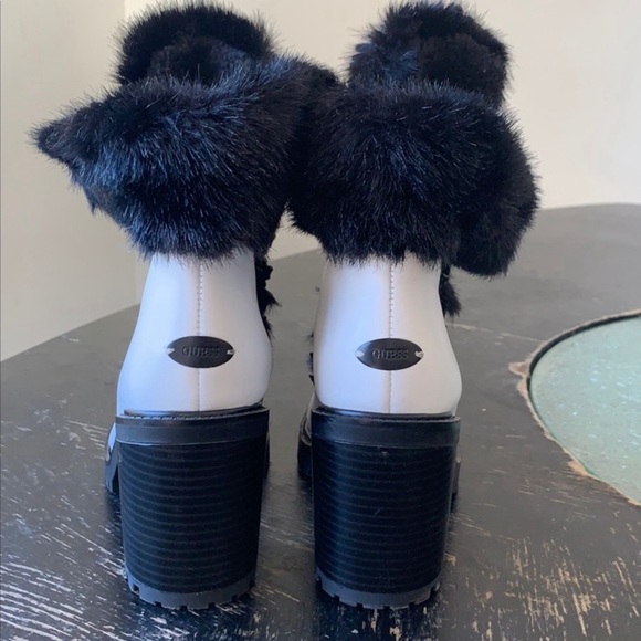 Guess Faux Fur Booties white black boots - Picture 4 of 7